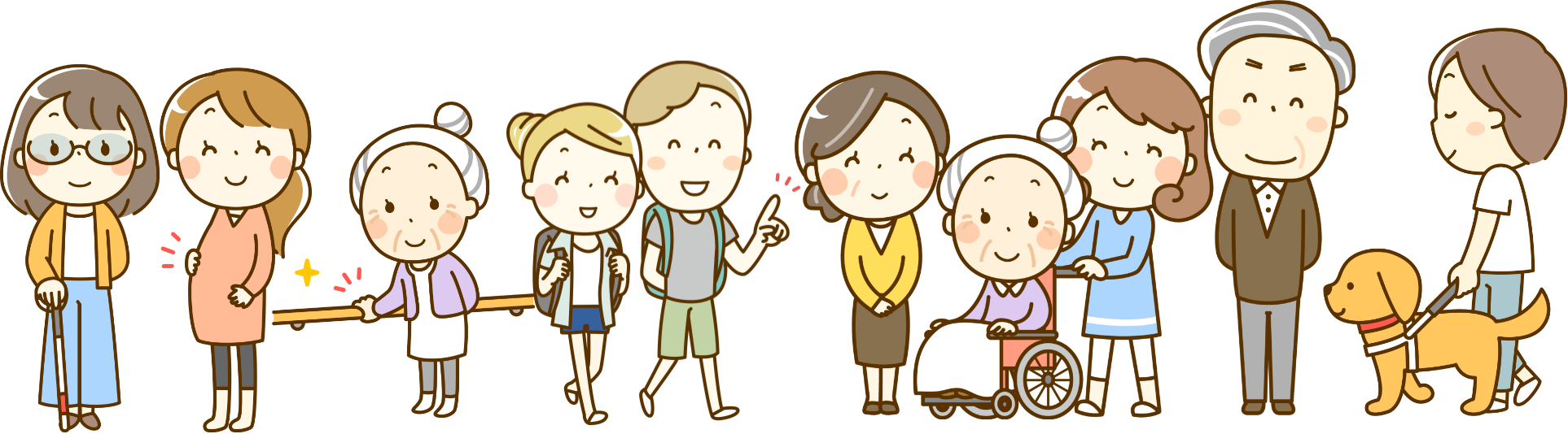 バリアフリーを必要とする人々のイラスト